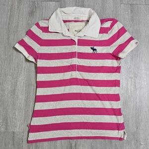 Vintage Y2K Abercrombie & Fitch Pink Striped Polo Shirt Women's Fitted Moose